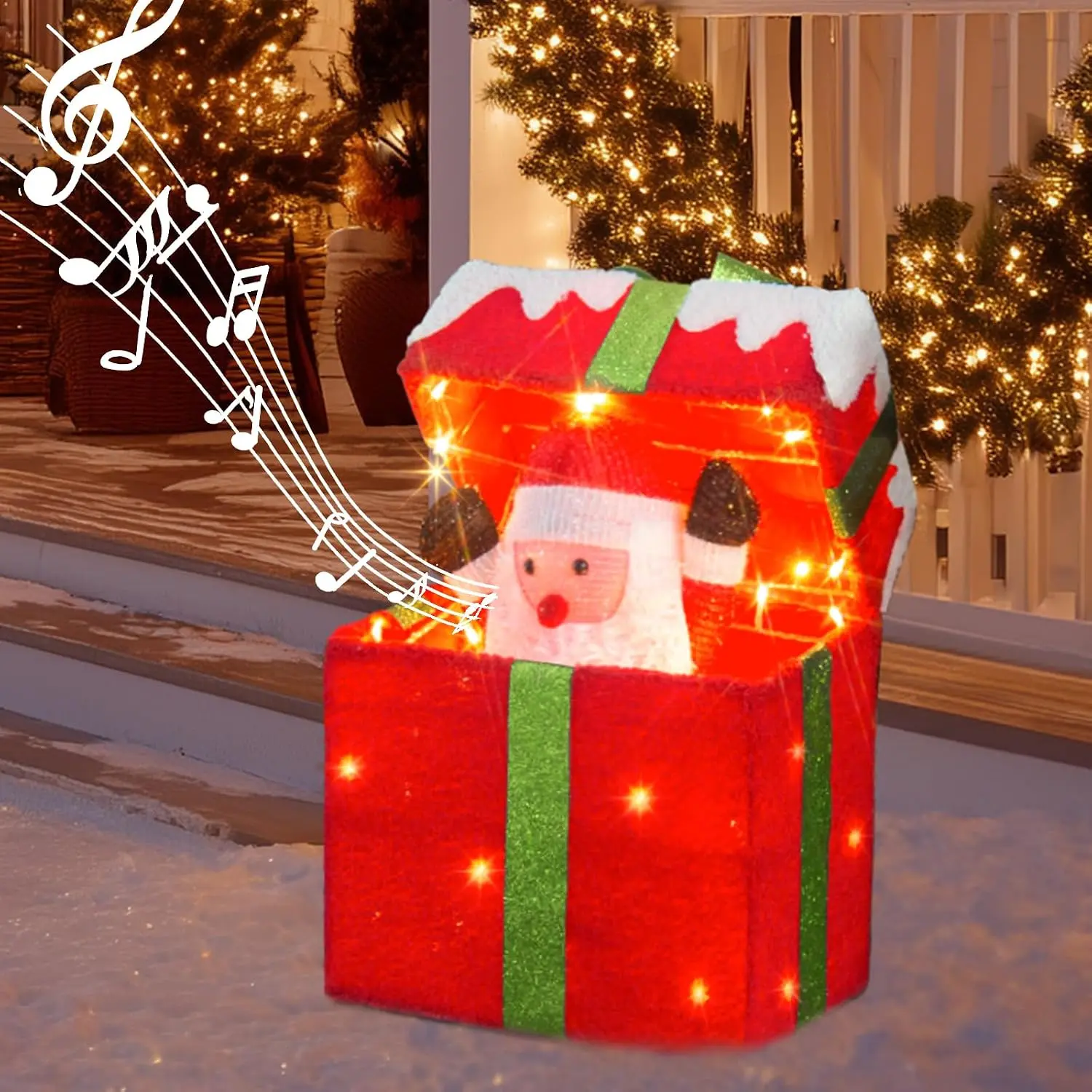 Animated Christmas Santa in Lighted  Box, Motion Sensor Christmas  Decorative Lights, Under The Christmas Tree Present Decorations for Indoor Outdoor Yard  Holiday Decor