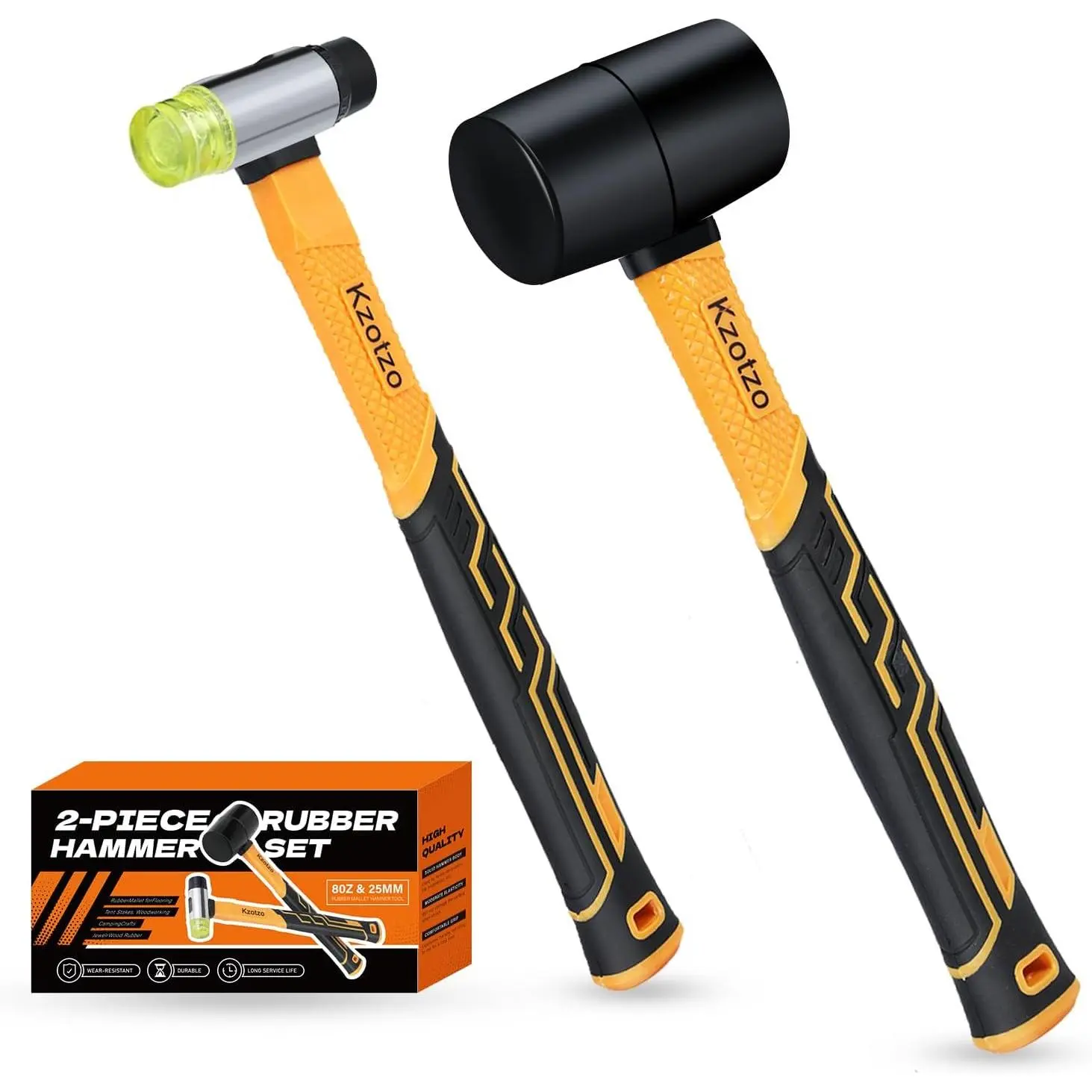 2-Piece Mallet Set, 8oz Mallet & 25mm-Faced Soft Mallet, Shockproof Fiberglass Handle with Cushion Grip, Damage-Free to, Tile, Crafts