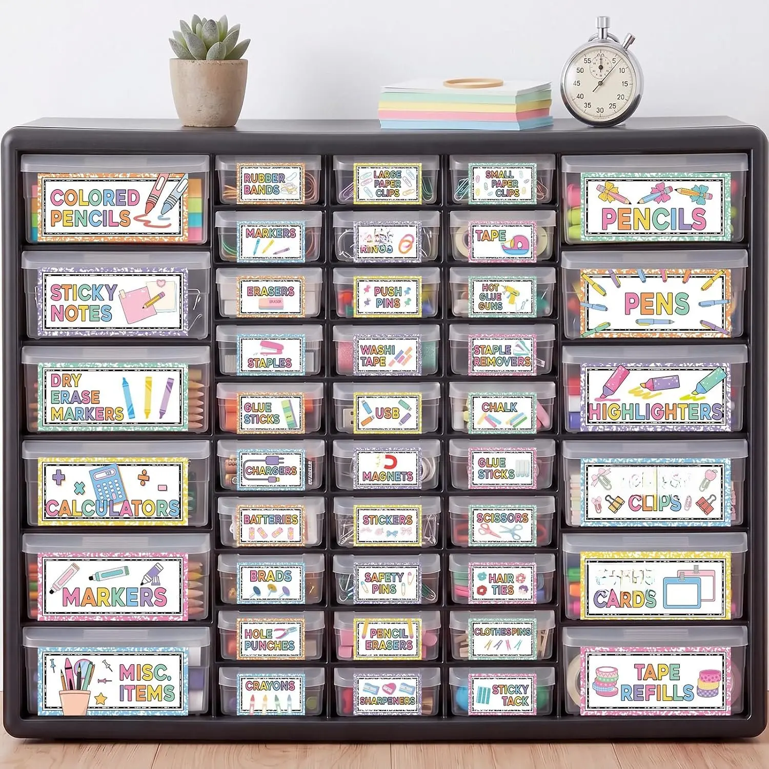 84 count Teacher Toolbox Labels Composition Teachers Toolbox Labels for Classroom Teachers Tool Box Storage Stickers for  to School Supplies Drawer Desk Organization Decoration Tag(Lively)