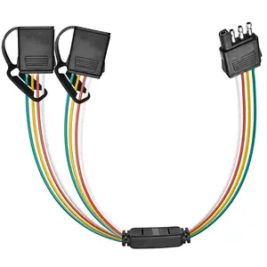 Nilight 4-Way Flat Trailer Y-Splitter Adapter Extension Harness, Pure Copper Wire (Copper Core), Plug-and-Play, Durable in Sea Water, Compatible with Rear Camera Systems