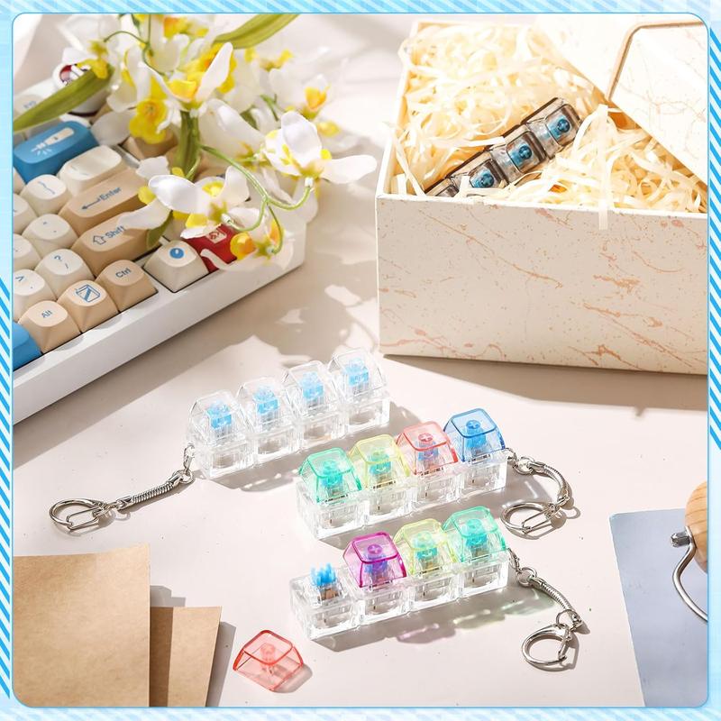 Keyboard Adult Fidget Toy Clicker Toy, Keyboard Fidget Keychain Cube Mechanical Key Button Clicker Stress Relief Gift for Office School Home to Pass The Time