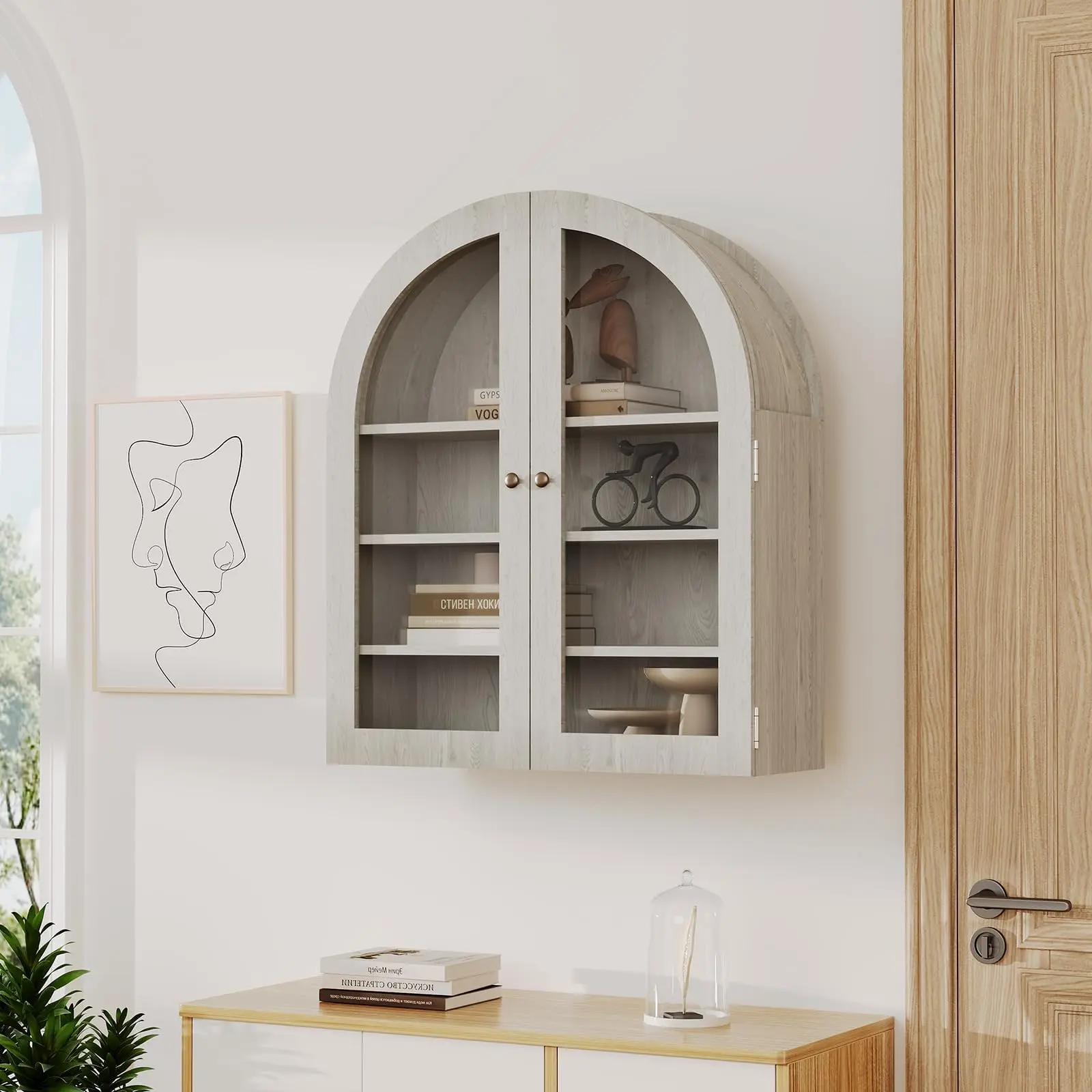 Garvee 24in Arched Wall-Mounted Bathroom Medicine Cabinet – Over Toilet Storage with 2 Acrylic Doors, Adjustable Shelves – Space-Saving Organizer for Bathroom, Kitchen, or Living Room