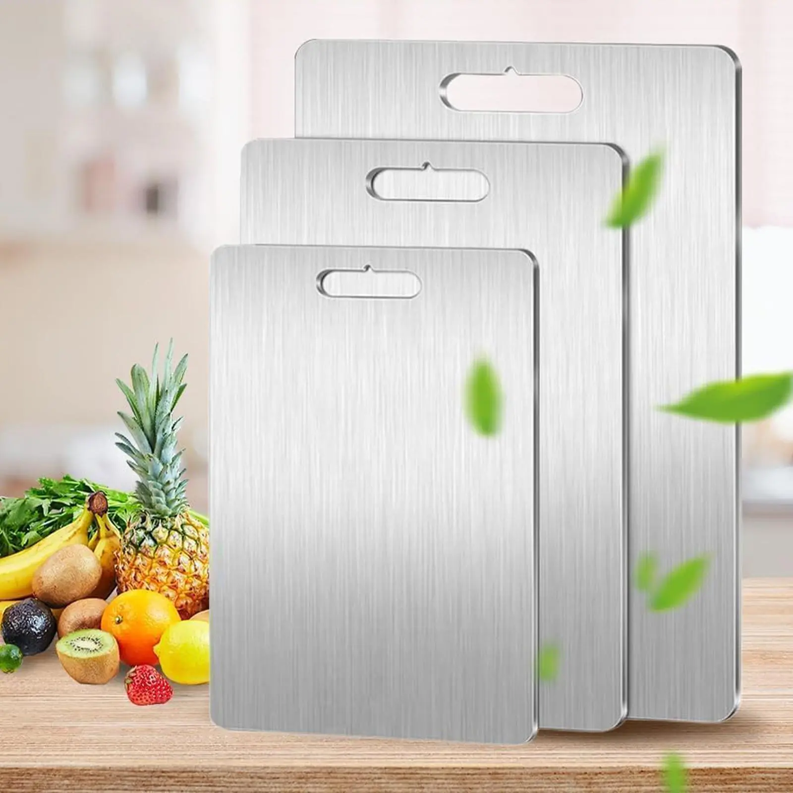3pcs Stainless Steel Chopping Board Set of 3 - Durable, Stable, Non-slip, Versatile Kitchen Cutting Board for Household Cutting Tasks, Fits Well in Any Kitchen Space