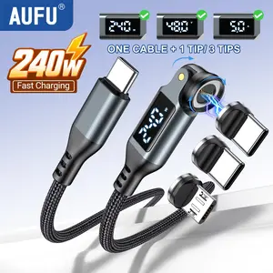 AUFU 240W Magnetic USB C Cable 5A Fast Charging PD3.1 Digital Display Type C Data Wire For Macbook iPhone 17 Samsung S25 HUAWEI