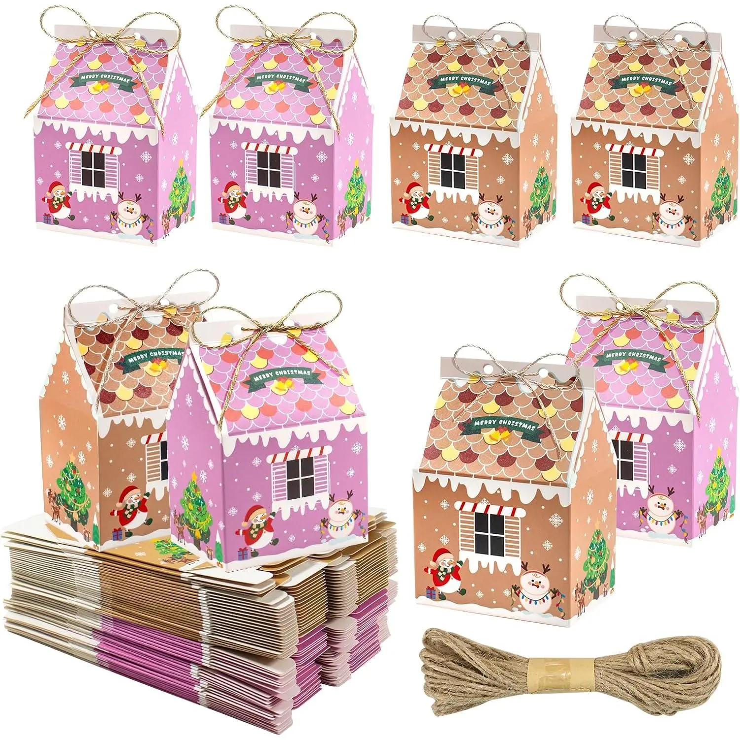 50 count Christmas Cookie  Boxes,Small Christmas  Wrap Boxes | Gingerbread House Candy Party Favor Box,for Wedding Party Xmas  Shower