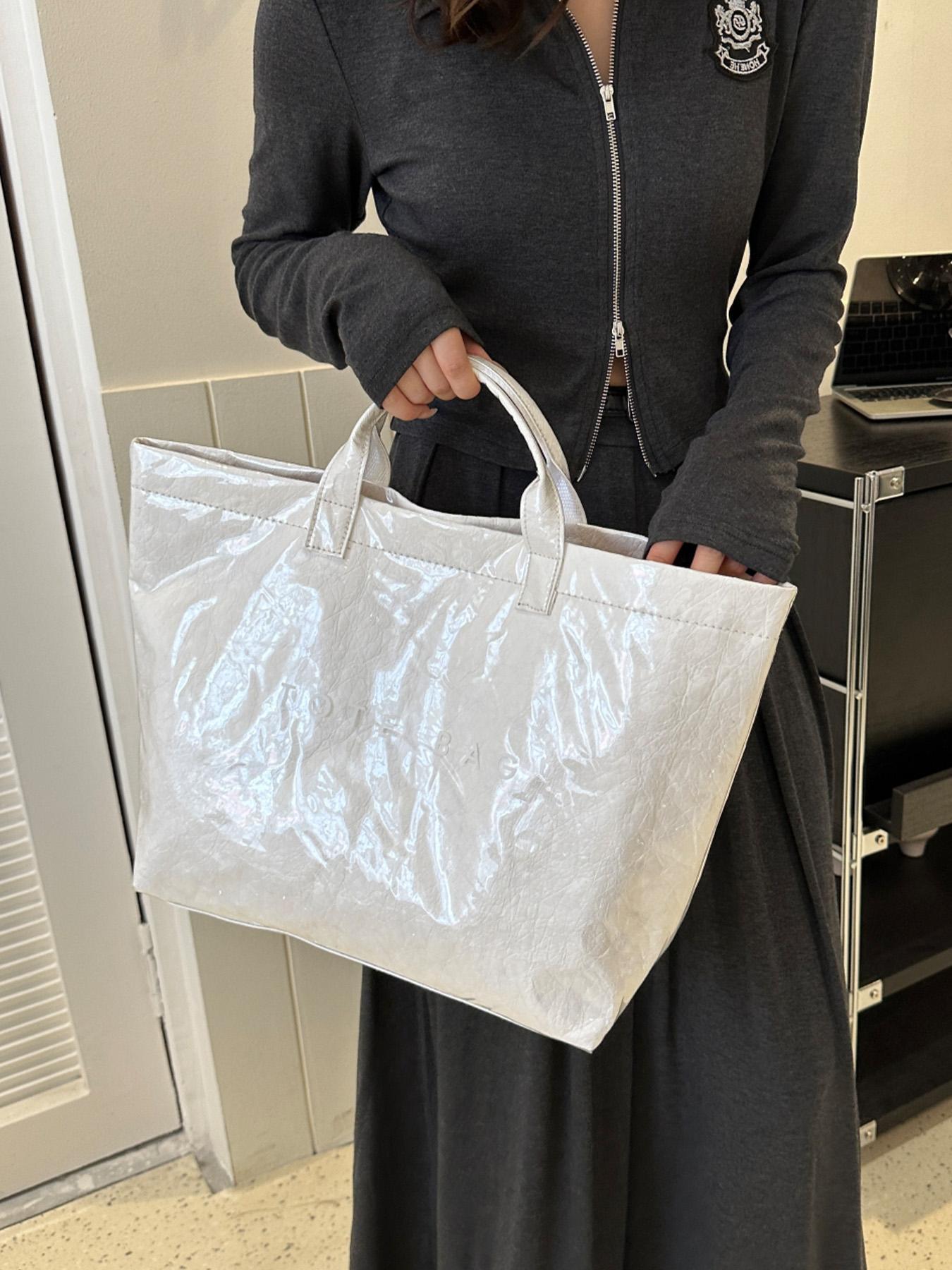 Fashionable Solid Color Tote Bag, Large Capacity Bag for Women & Men, Casual Trendy Versatile High-quality Daily Commuting Bag, Girl Fashion Bag
