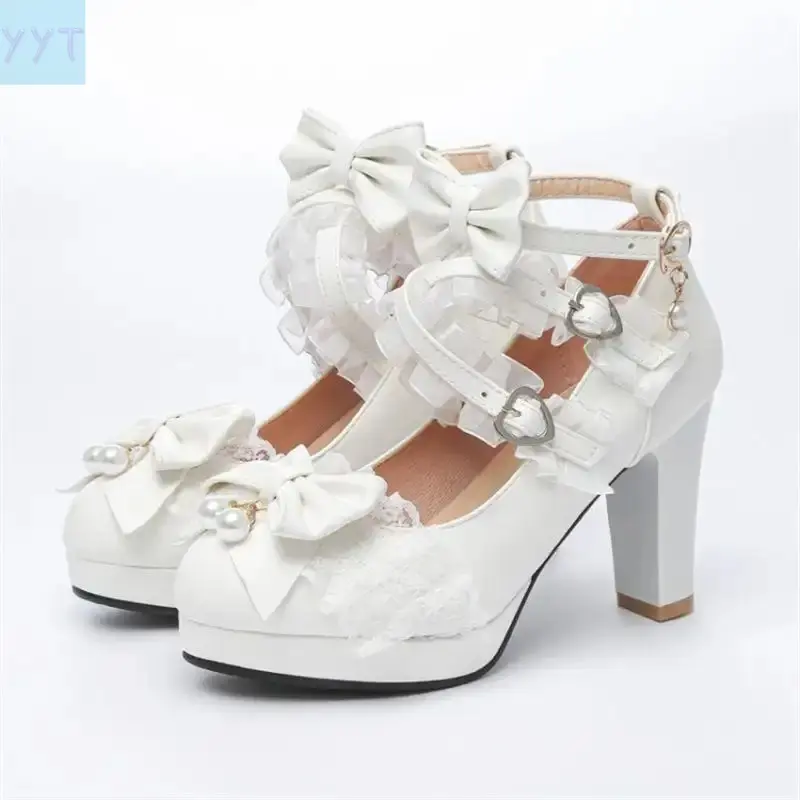 YYT1 2026 Lady Bow Lolita Lace Candy-like Shoes Chunky Heel Shoes Women -gfd