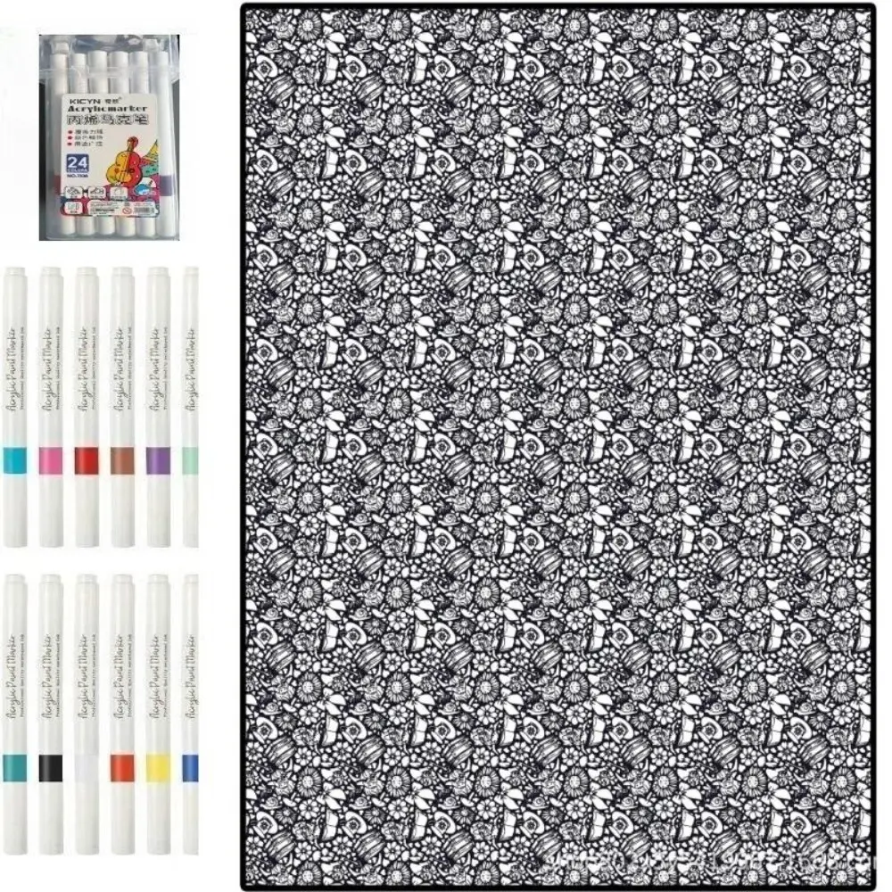 DIY Coloring Blanket Color Blanket with 24 Markers for Kids Adults Creative Art Highland Cow Pattern Holiday Decorations for Halloween Christmas Gift