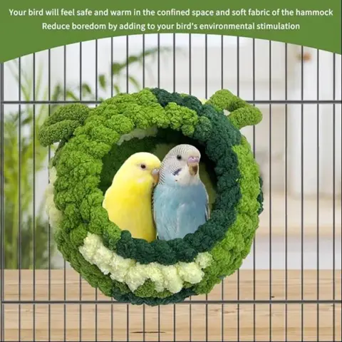 Compact Lint-Resist Fleece Parrot Cage Hanging Hut - Reinforced Buckle, Quick-Dry Fabric Saves Wash-Day Time, Draft-Blocking, Aesthetic Design, Cave-Like Shape for Daily Calm Rest of Small Parrots (One Size Fits All)