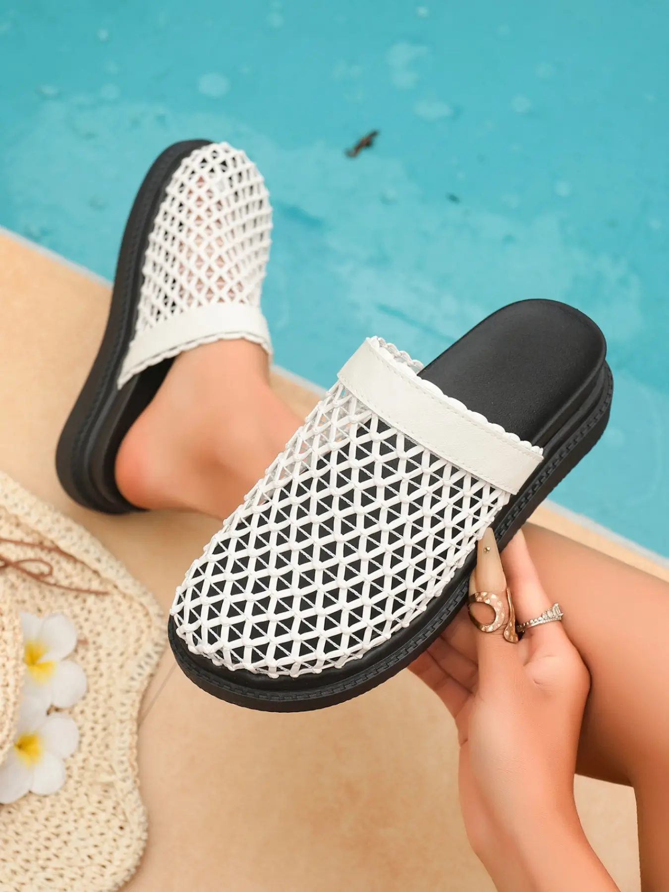 New breathable mesh thick soled slippers for women, Baotou lazy one foot sandals, sponge cake thick soled casual sandals, comfortable and breathable versatile beach sandals for summer outdoor wear Summer Beach Slides Summer Beach Footwear