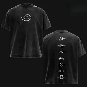 Naruto Akatsuki T-Shirt, Unisex Vintage Washed Oversized Fit, 100% Cotton Short-Sleeve Retro Streetwear, Shortsleeve