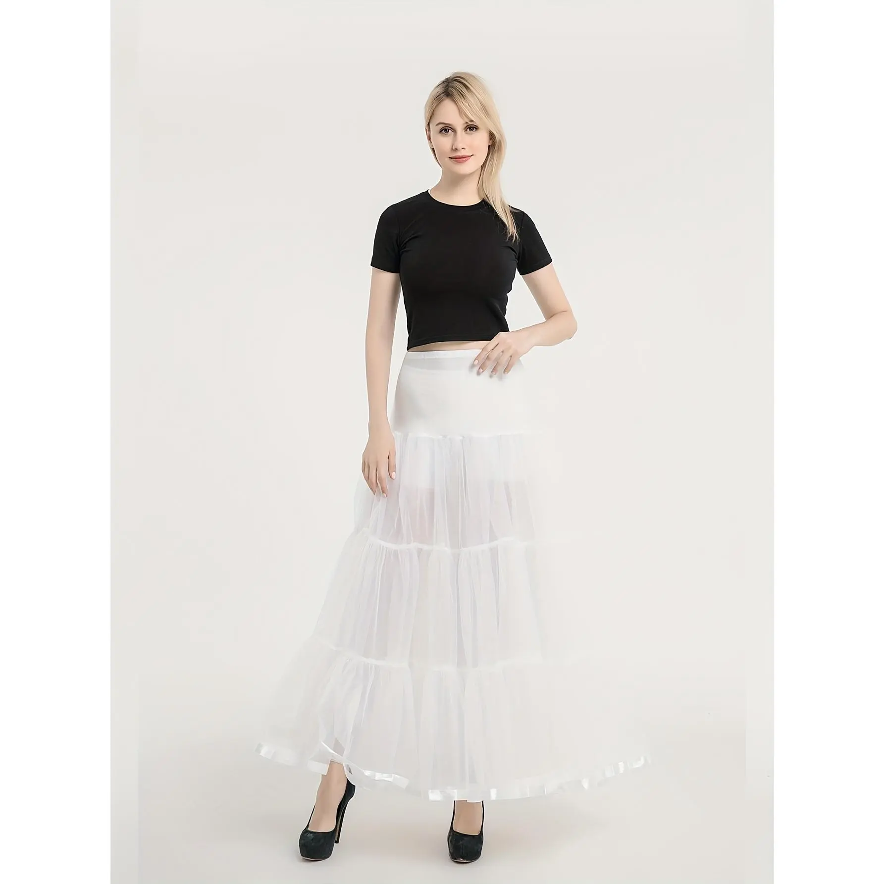 Women's 3-Layer Solid Organza Full-Length Petticoat, 95cm Length Wedding Dress Underskirt (Women's Bottoms)