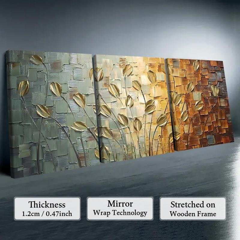 Wooden Framed Canvas Painting, 3 Counts/set Flower Pattern Wall Art, Modern Art for Home Living Room Bedroom Office Decor