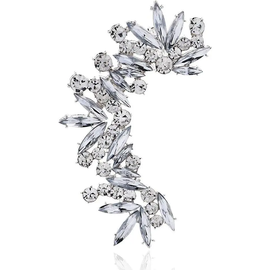 Rhinestone Silver Full Ear Cuff Earrings for Women Ear Clip Wrap Statement Climber Crawler Earrings for Women Hypoallergenic Silver Wedding Jewelry Gifts