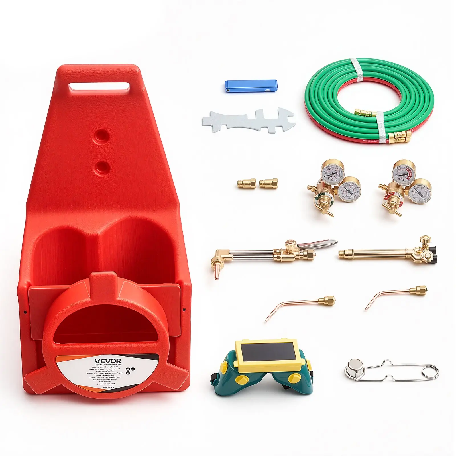 VEVOR Oxygen Acetylene Torch Kit with Check Valves, Gas Welding Cutting Torch Kit, Portable Oxy Acetylene Brazing Set with 15FT Twin-Hose, 1 Cutting Tip, 2 Welding Tips, 2 Regulators Cylinder Holder