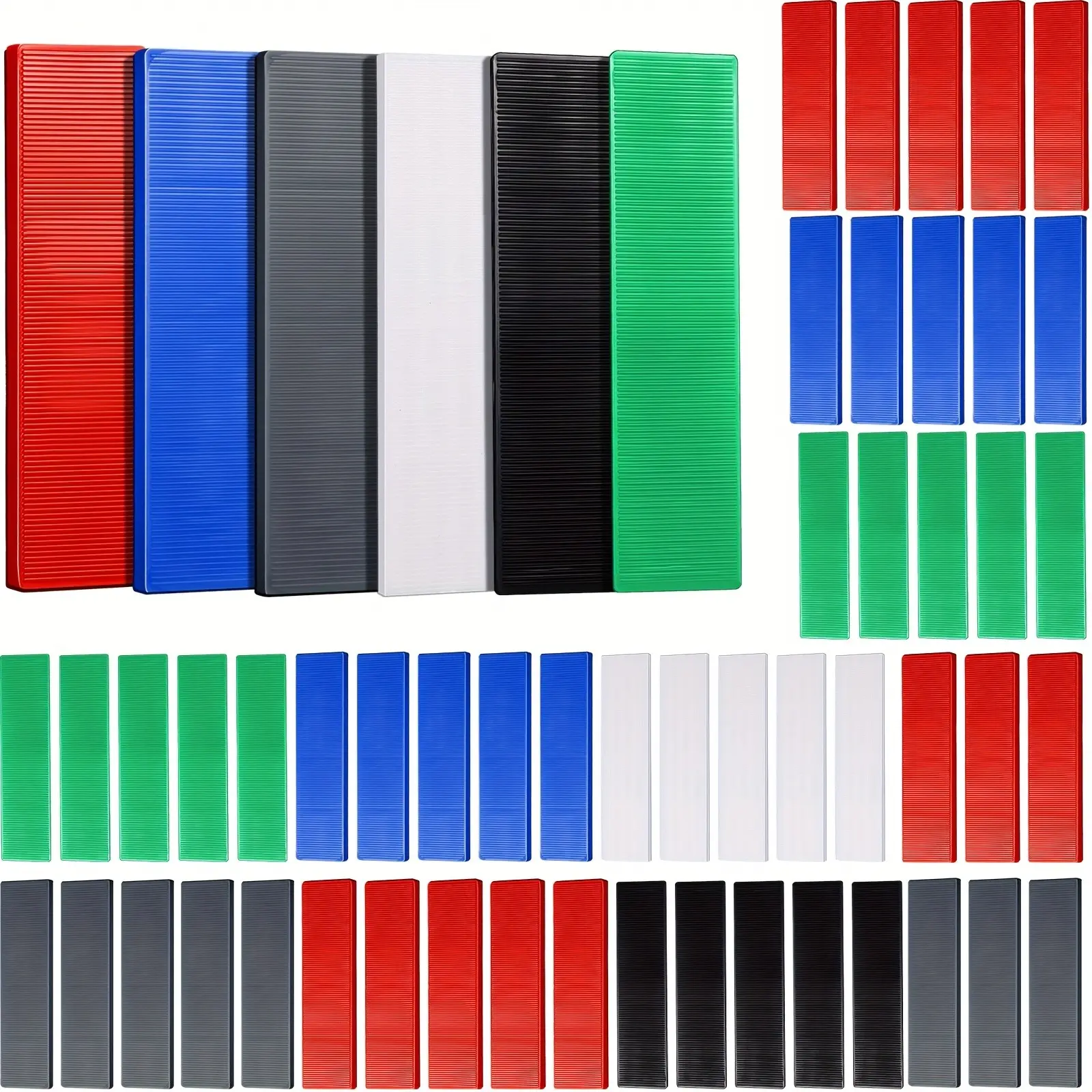 600pcs Plastic Flat Shims Structural Tile Plastic Shims for Leveling, 3/64, 5/64, 1/8, 5/32, 3/16, 1/4, Green, Black, White, Grey, Blue, Red