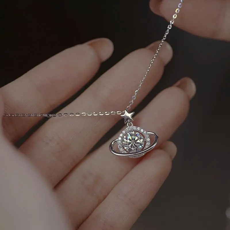 Fashion Silver Color Planet Shape Necklace Simple Charm Geometric Pendant Birthday Wedding Gift for Women Exquisite Jewelry