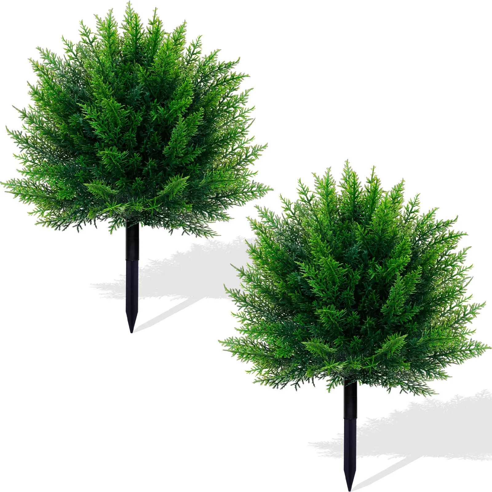 2-Pack Artificial Pine Ball Plants Ground Stakes, 6-Inch Christmas Seasonal Outdoor Decor, UV-Resistant, Easy Install, for Yard, Garden, Porch, Lawn