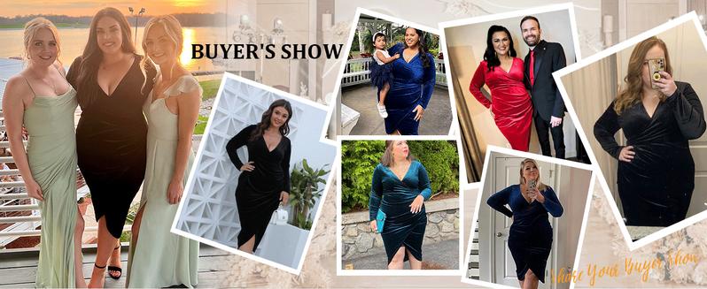 Womens Plus Size Long Sleeve Velvet Bodycon Dresses Sexy Ruched Wrap Deep V Neck Party Cocktail Dress