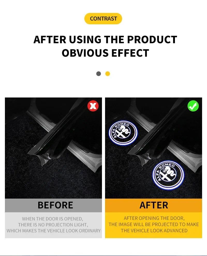 2pcs LED Car Door Welcome Light Projector Logo for Alfa Romeo 147 156 166 159 Mito Stelvio Brera Spider Giulietta Giulia
