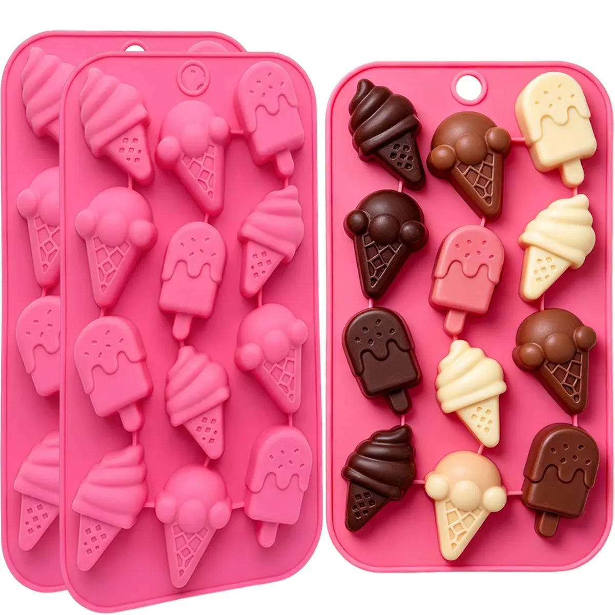 3-Piece Ice Cream Silicone Mold Set, Silicone Candy Molds, Silicone Baking Molds, Heat Resistant Reusable Non-Stick Tray, Easy Demold, Ideal for Chocolate, Candy, Jelly, Cake Decorations