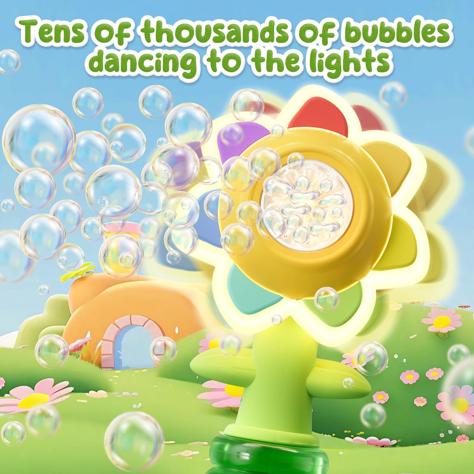 Sunflower Design Bubble Machine, Automatic Flower Bubble Maker Toy with Colorful Lights, Fun Outdoor Bubble Toy for Kids, Bubble Solution
