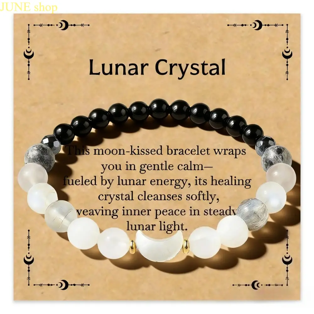 Women's Handmade Sofia Moon Phase Crystal Beaded Bracelet - Moonstone, Obsidian, Agate, Lunar Ornament, Natural Healing Stone Wrist Jewelry for Energy Cleansing, Emotional Relief, Daily Styling, Birthday Gifting, Gemstone, Labradorite, Mother Of Pearl, Ha