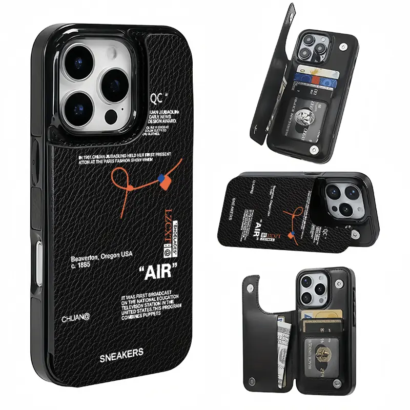 Text Pattern Card Holder Case, This phone case features a card slot function, can store bank cards, transit cards and other cards, suitable for iPhone 17/16/15/14/13/12, and makes a great gift for girls.