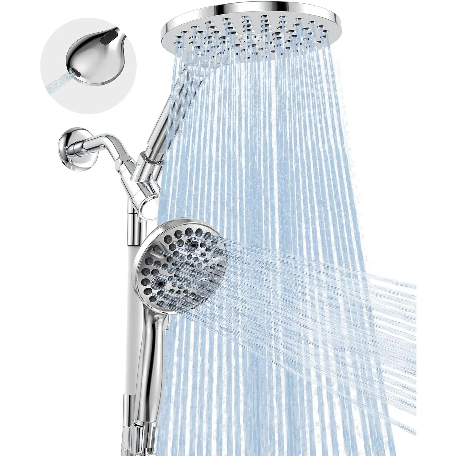 Handheld Shower  Combo, 2-in-1 Rain Shower Heads System 8 Inch Rainfall Shower  and 10 Modes High  Hand Held Showerhead with -in Power Wash