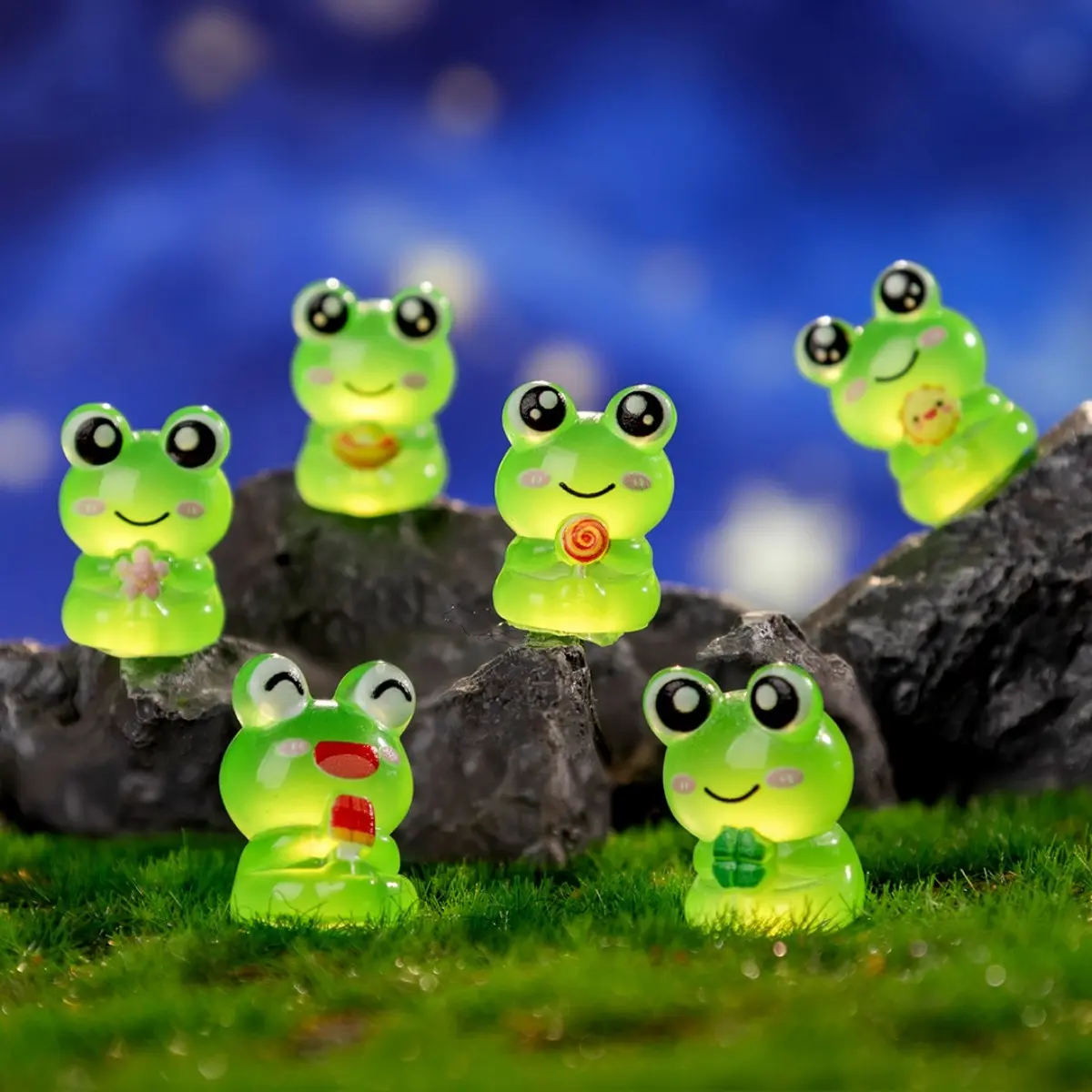 6PCS Creative Glow‑in‑the‑Dark Smiley Frog Mini Figurine Beads, Cute Sprite Decor Accessories for Potted Plants, Moss Bottle & DIY Micro‑Landscape, Gift for Friends