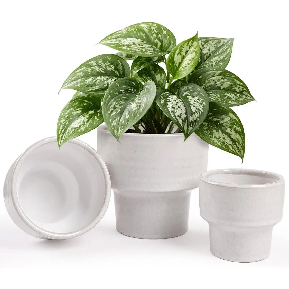 Ceramic Planter Pot Set of 3, 4/5/6 Inch Indoor  Decorative Cachepot for Pothos & , No Drainage Hole, Modern Tabletop Desk Display Pot for  Decor, Pockmarks White