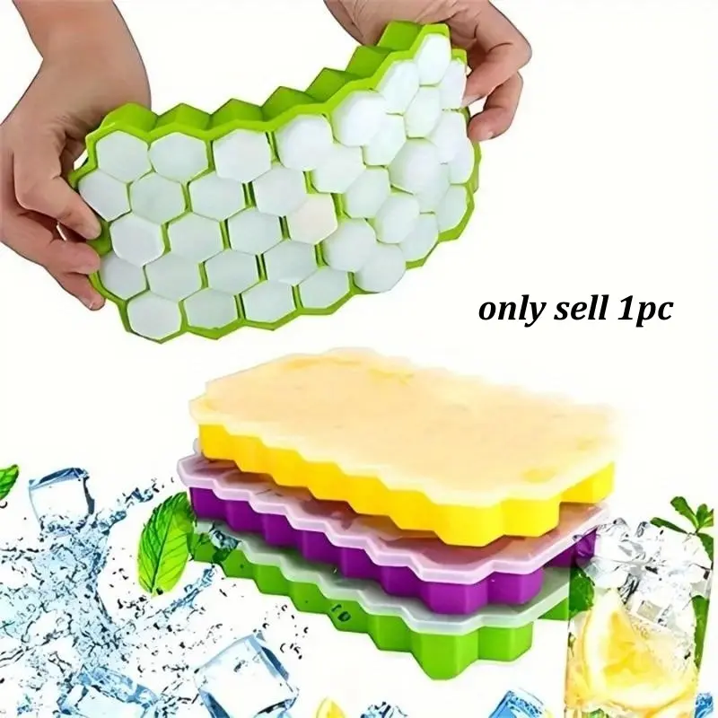 Silicone Honeycomb Ice Tray with 37 Compartments & Lid, Easy Release Design for Creative Ice Drinks, Perfect for Summer Essential Use, Ice Cube Trays