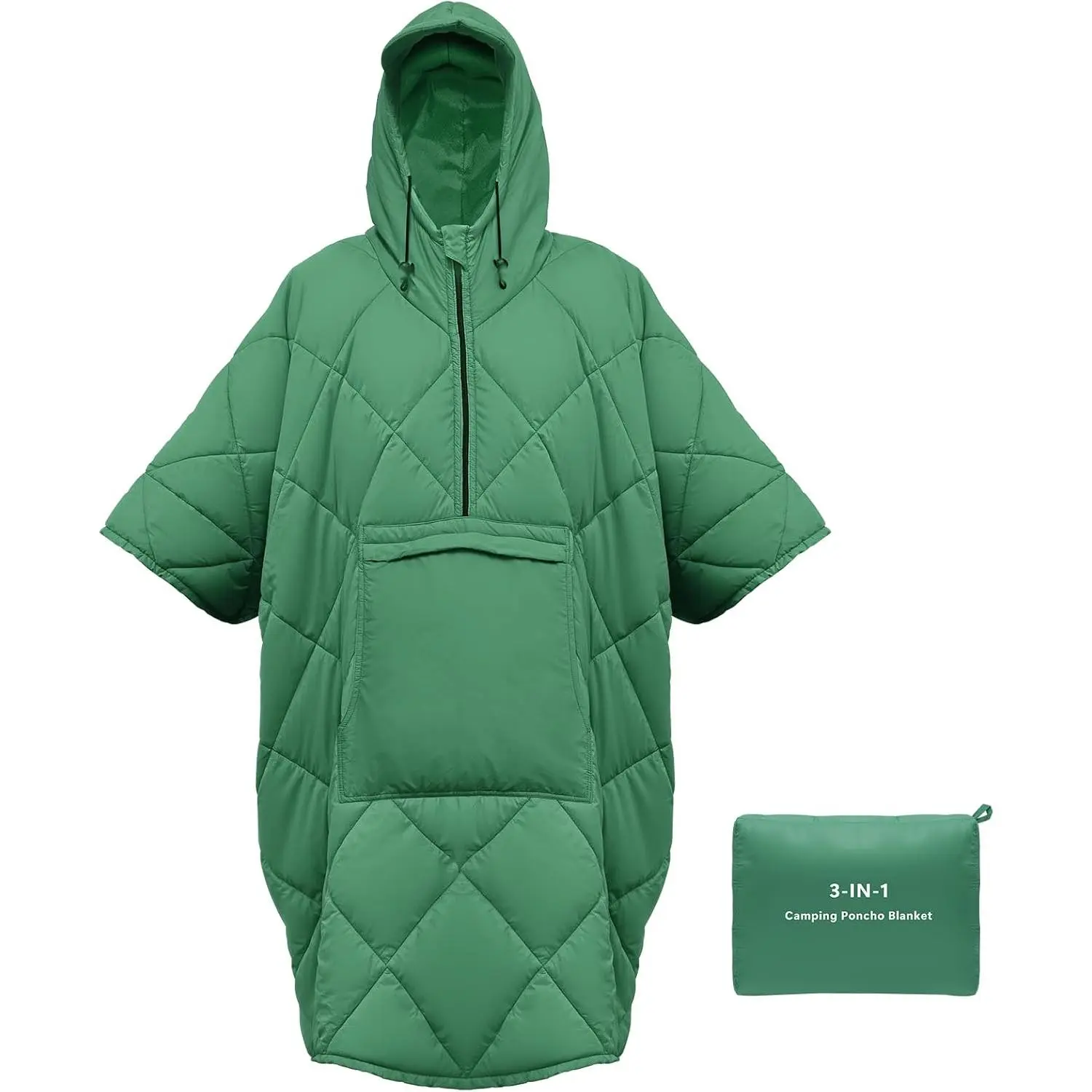 Camping Outdoor Blanket, Ultralight Down Alternative Printed Travel Camp Blankets for Sleeping Packable Waterproof Puffy Quilt for Hammock Picnic Stadium Beach Cold Weather (Green Blanket Poncho)