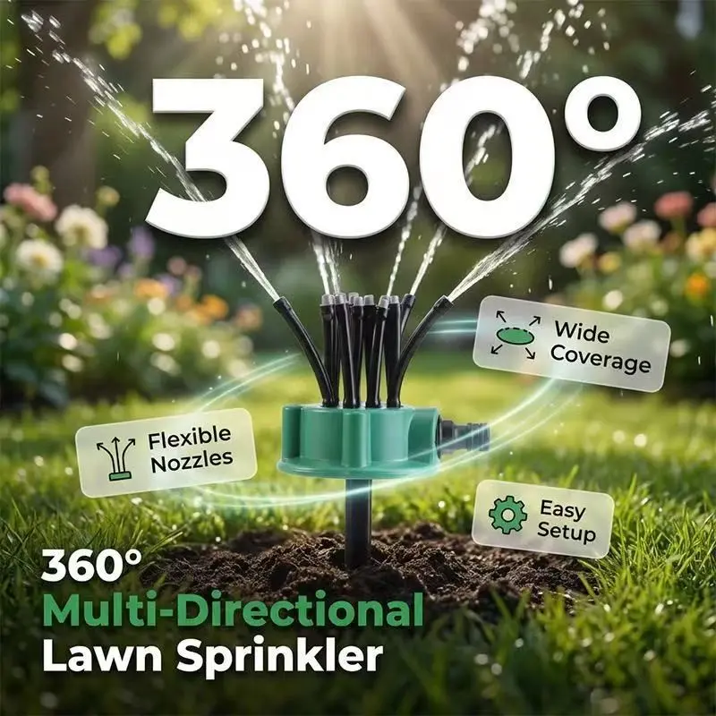 Garden Lawn Irrigation Roof Cooling Sprinkler, 360-Degree Automatic Multi-Head Sprinkler, Full Garden Watering System, Adjustable Water Sprinkler