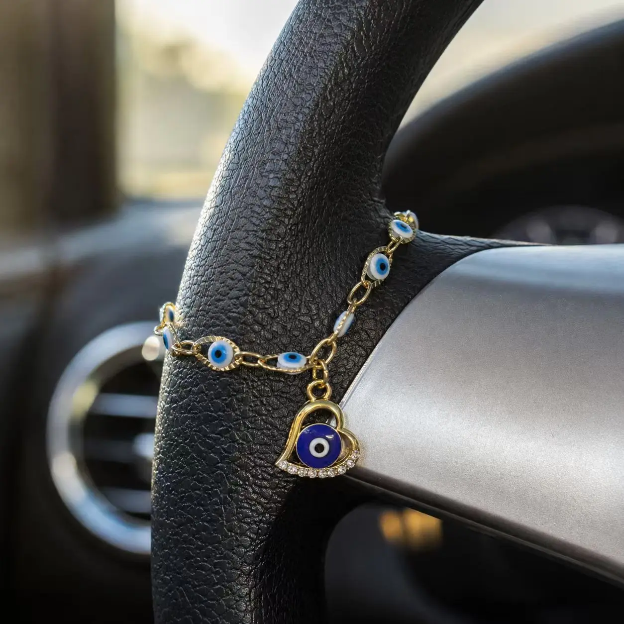 Evil Eye Car Steering Wheel Charm , Decorative Car Interior Decoration, Suitable for Men and Women, Universal Fit