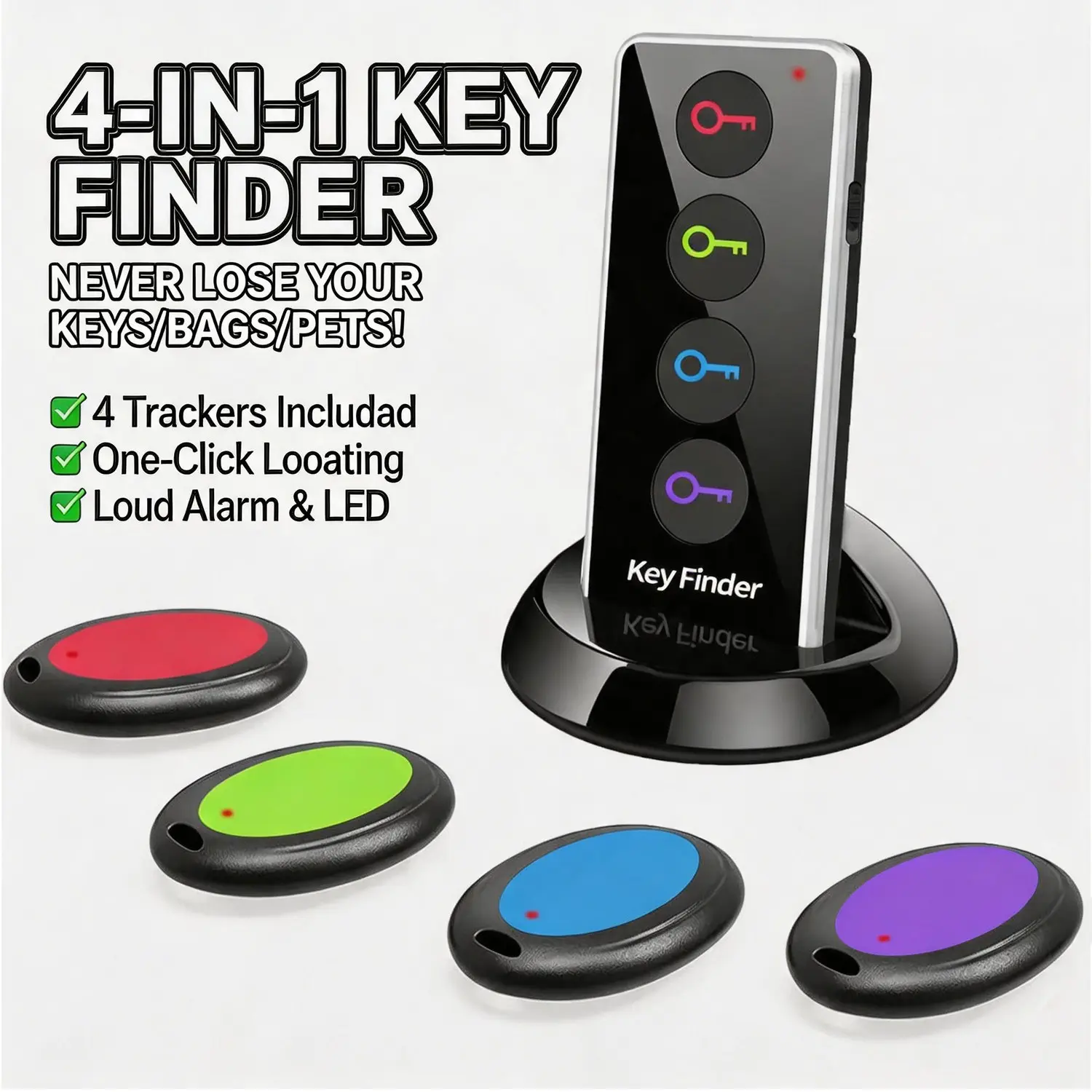 Key Finder Locator, 4 Voice Remote Trackers, LED Light, Sound Function, Find Keys, Phone, Glasses, Pet Tracker, New Product