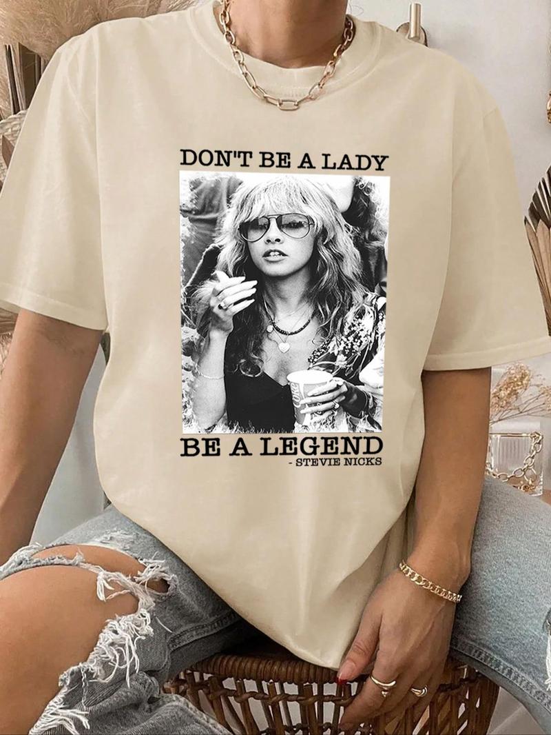 Women's Plain / Letter Print Round Neck Graphic Tee, Vintage Trendy Casual Short Sleeve T-shirt for Daily Wear, Ladies All Seasons Clothes