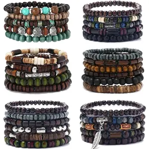 32 Pcs Wooden Beaded Bracelets for Men Adjustable Pulseras Para Hombres Set, Mens Bracelet Meaningful GiftGift.