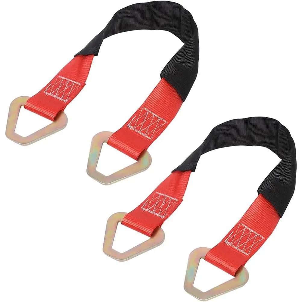 2 count  Axle Tie Down Straps, 24 x 2 6000 Lb Capacity  Wrecker Hauler Wheel Tie Down Strap with D Rings, Heavy Duty Automotive Accessories,  for Tow  Off-Road (Red)