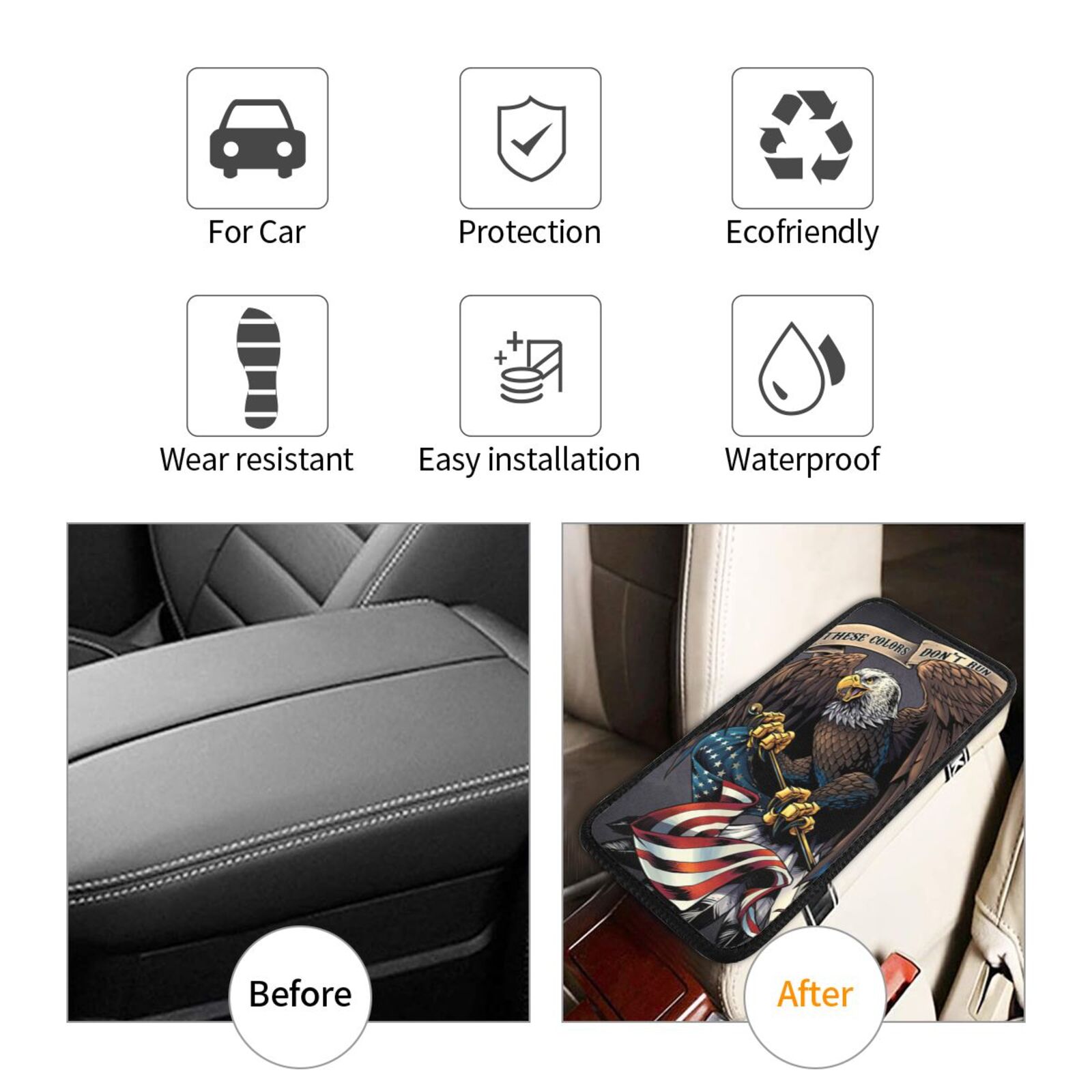Eagle & American Flag Pattern Car Armrest Mat, Universal Car Armrest Pad, Car Center Console Decorative Mat, Car Interior Accessory, Car Accessories, Car Ornament