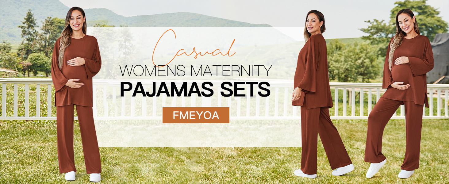 Danedvi Womens Maternity Pajamas Sets 2 Piece Outfits Long Sleeve Tops and Pregnancy Loungewear Mama Clothes with Pockets Plus Size