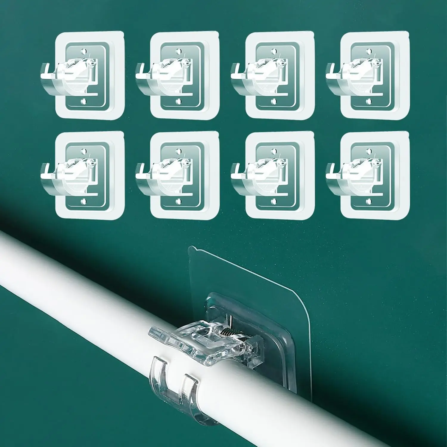 8Pcs Stainless Steel No-Drill Round Curtain Rod Holder Hooks for 0.8in Diameter Brackets, Adjustable Smooth Ceramic Household Wall Hooks for Bathroom & Kitchen, Decorative Organiser Accessory