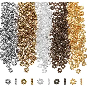 500 count 5 Colors Snowflake Spacer Beads 4mm Daisy Flower Alloy Loose Beads Tibetan Style for Bracelet Necklace Earring DIY  Making