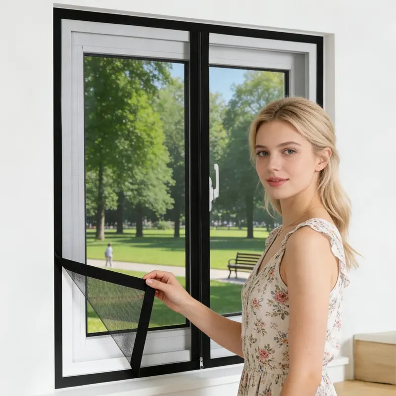 Open Windows Without Worrying About Bugs, Insect Protection, Zippered Self-Adhesive Window Screen Set, No-Drill Easy Install, Breathable Insect Mesh for Home Windows