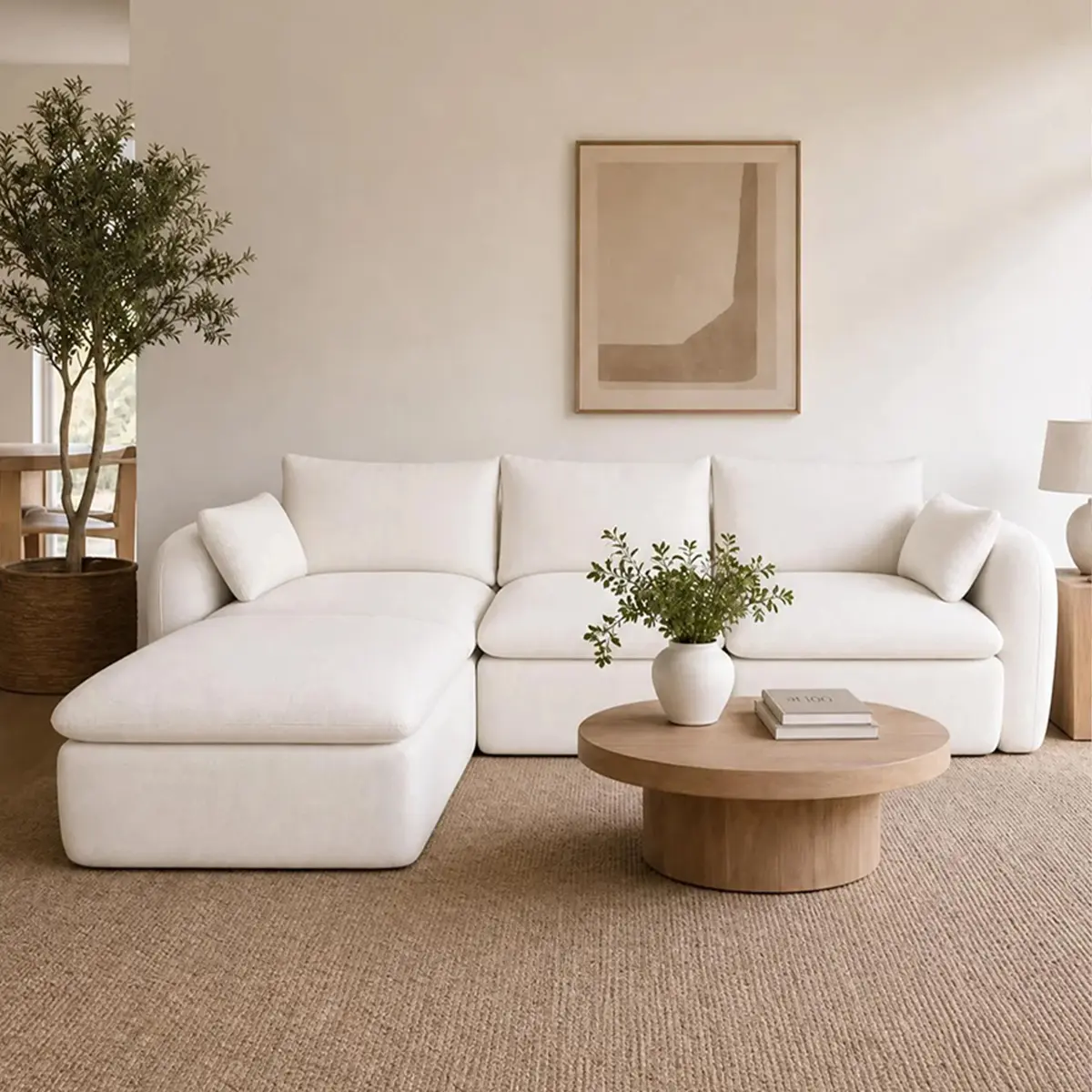 Aobtkel 108.3in L-Shaped Sectional Sofa with Chaise Lounge, 4-Seater Chenille Couch for Living Room, Full High-Resilience Foam, Compressed Design, Rounded Armrests for Apartment, Bedroom