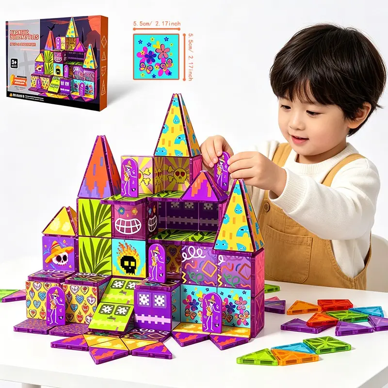 Colorful Party Theme Magnetic Tiles, Creative Building Blocks Set, Stem Early Education Toy, Birthday & Christmas Gift for Kids