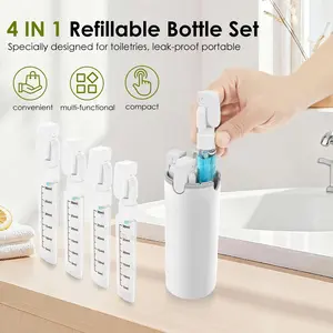 Four-in-one leak-proof travel bottle set-refillable shampoo, conditioner, shower gel and emulsion can be bottled separately, and the spill-proof design saves space, which is suitable for holidays and business trips.