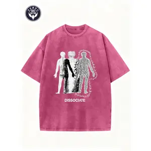 "Dissociate" Vintage-Wash Surrealist Split-Personality Graphic T-Shirt – Alternative Aesthetic, Unisex Loose-Fit Casual Top