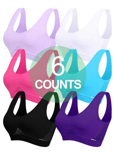 Women's Wireless Stretch Sports Bra Set, Seamless Hollow Out Design, Breathable Unpadded Push-Up Bras, Casual Slim-Fit Full Coverage Support