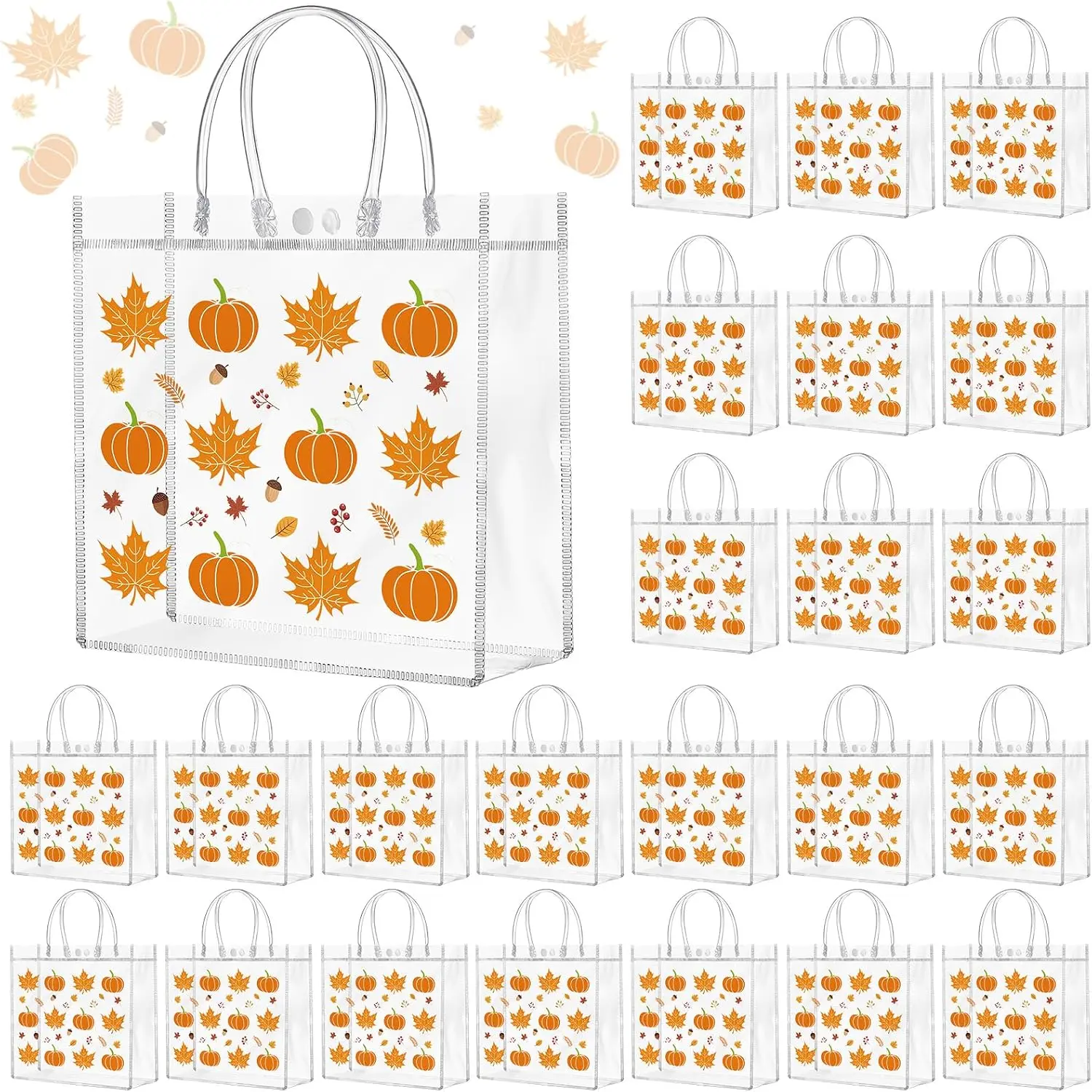 24 count Thanksgiving  Bags Pumpkin  Party Favors Bulk,Autumn | PVC Bags, with Handles Autumn Goodie  Candy Pouch, Fall Maple Leaf Pumpkin for Thanksgiving Party Supplies Decoration